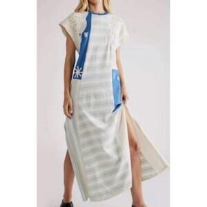 Free People Ariana Knit Maxi Dress Crochet Lace Striped Printed Cotton M Beach